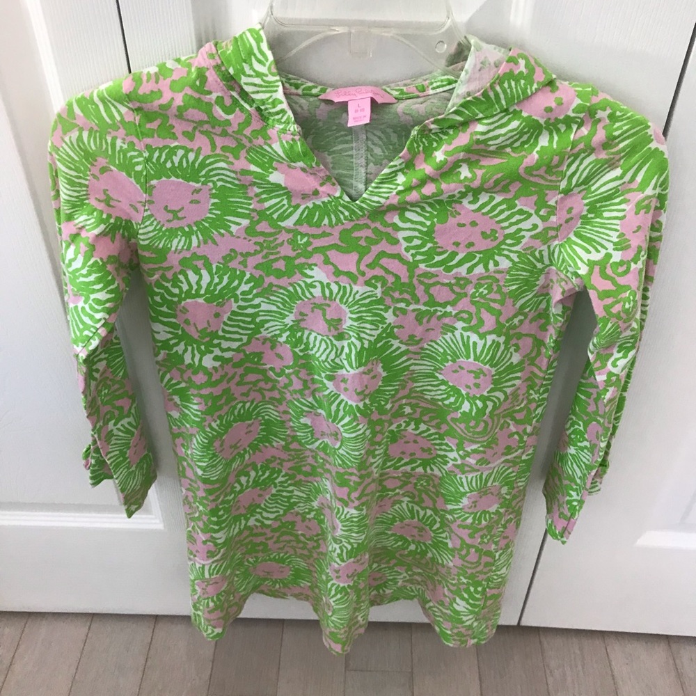 Lilly Pulitzer Girls Dress Size Large (8-10) long sleeves, Hood Light Green,Pink
